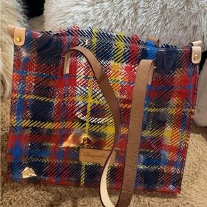 Dooney and Bourke Clear Plaid Tote Bag with Brown Straps